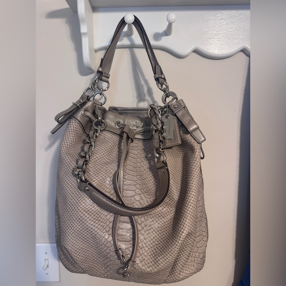 Coach Handbags - COACH Madison Embossed Python Snakeskin Drawstring Bucket Bag
